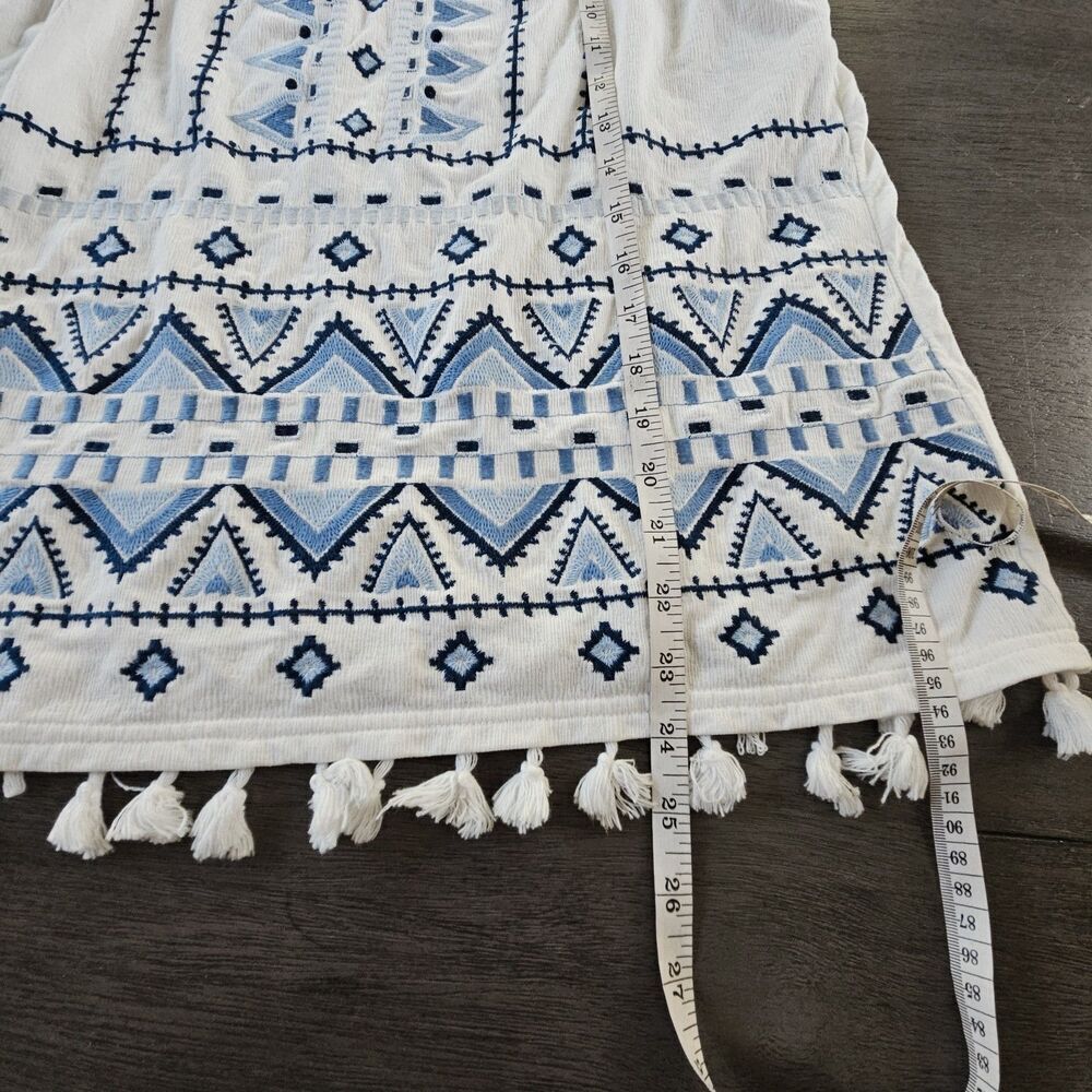 Anthropologie Skies are Blue Aztec Embroidered Tank Top Fringe Boho Large - Picture 4 of 6